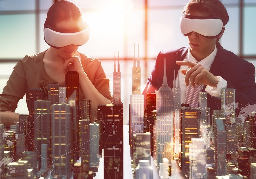 two business persons are developing a project using virtual real